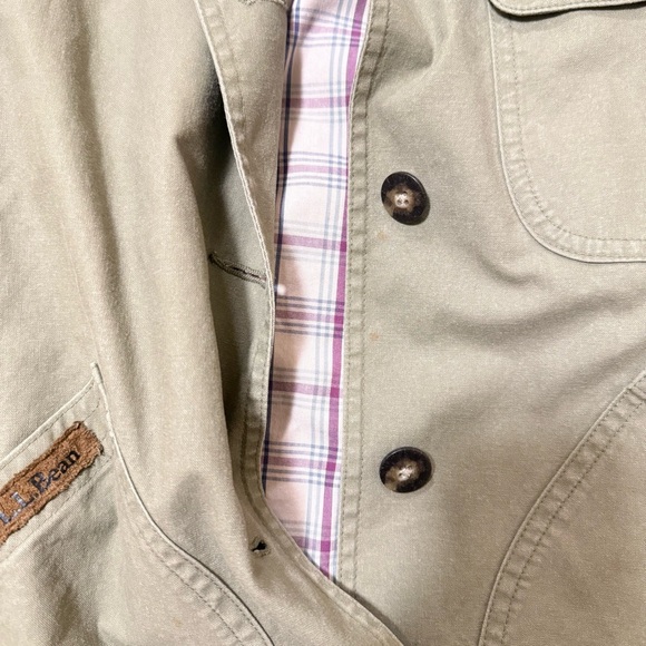 LL Bean Vintage Leather Collar Barn Jacket Olive Small Petite Cottagecore - Picture 7 of 10